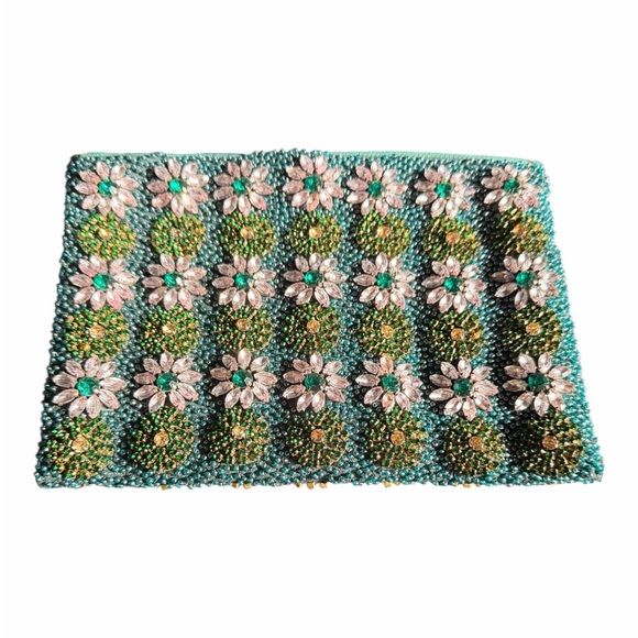 Anthropologie Daisy Beaded Clutch - Teal and Gold - Picture 7 of 10